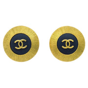 Chanel Gold Black Button Earrings Clip-On 95P