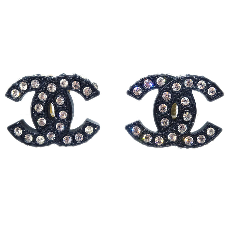 Chanel CC Black Rhinestone Earrings Clip-On 02A