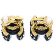 Chanel CC Black Rhinestone Earrings Clip-On 02A