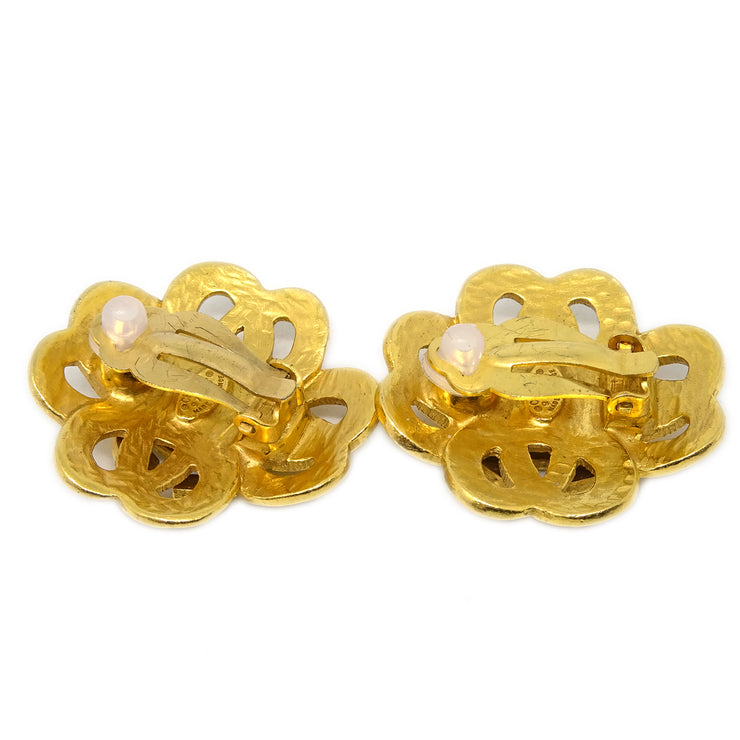 Chanel Flower Earrings Clip-On Gold 97P