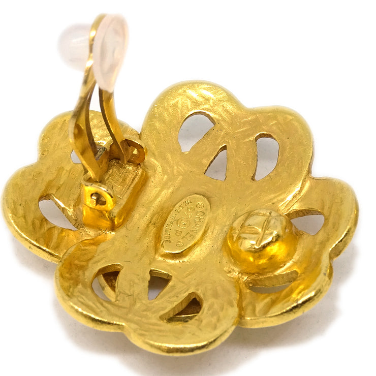 Chanel Flower Earrings Clip-On Gold 97P