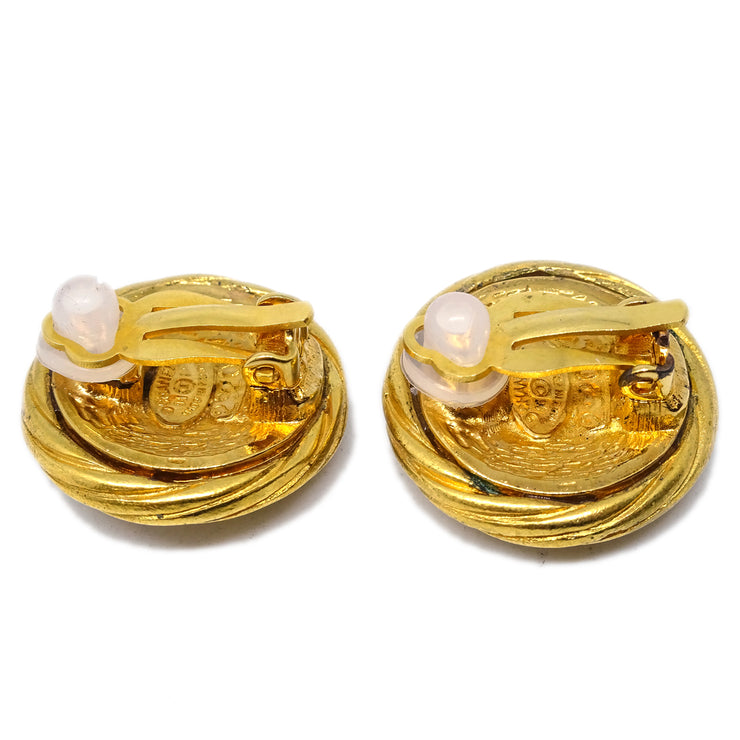 Chanel Button Earrings Clip-On Gold 93P/2920