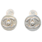 Chanel Button Earrings Clip-On Silver 97A