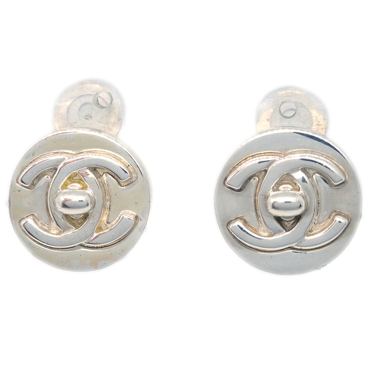 Chanel Button Earrings Clip-On Silver 97A