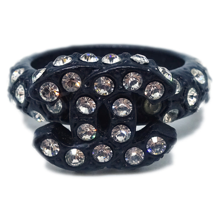 Chanel Ring Rhinestone Black #52 #12 02A