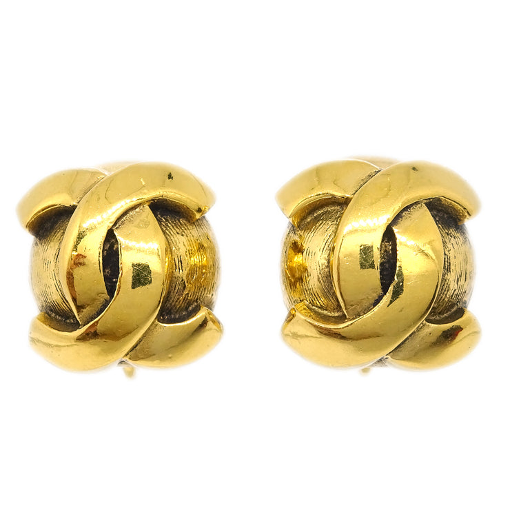 Chanel Button Earrings Clip-On Gold 209