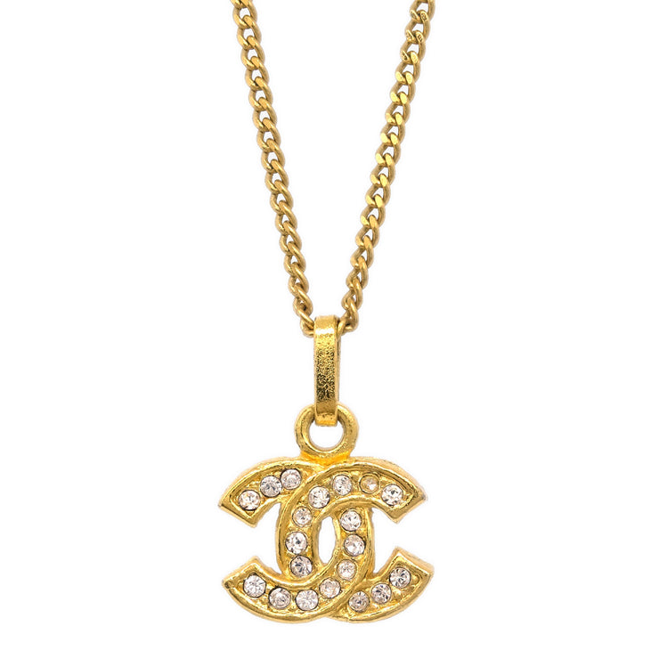 Chanel CC Chain Pendant Necklace Rhinestone Gold 3311