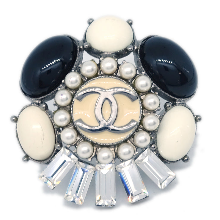 Chanel Ring Silver Rhinestone Costume Pearl #53 #13 06C