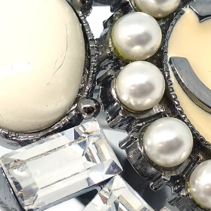 Chanel Ring Silver Rhinestone Costume Pearl #53 #13 06C