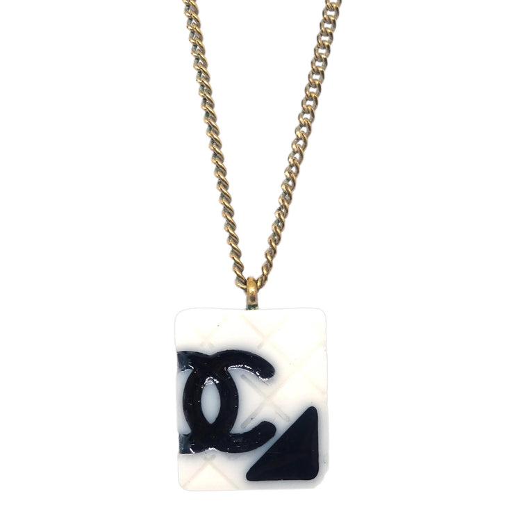 Chanel Cambon Ligne Chain Necklace Pendant Gold White 05C