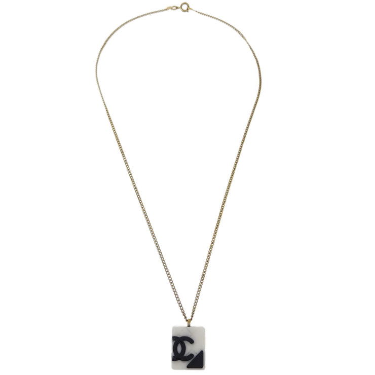 Chanel Cambon Ligne Chain Necklace Pendant Gold White 05C