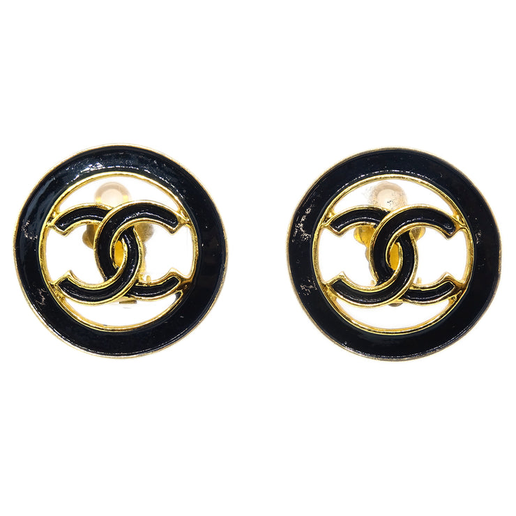 Chanel Black Button Earrings Clip-On 93C