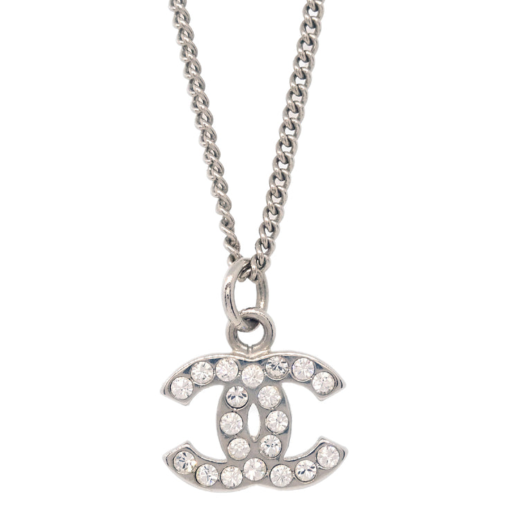 Chanel CC Chain Necklace Pendant Rhinestone Silver 08V