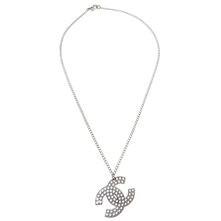 Chanel CC Chain Necklace Pendant Silver 03P