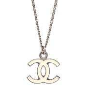 Chanel CC Chain Necklace Silver White 08V