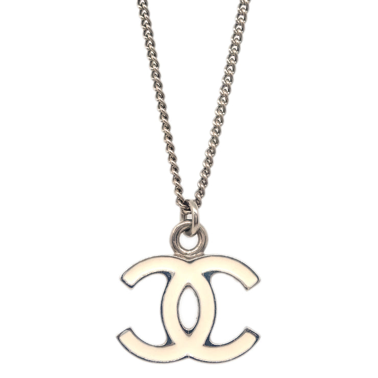 Chanel CC Chain Necklace Silver White 08V