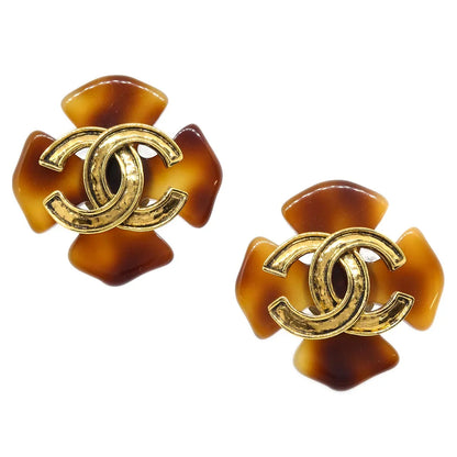 Chanel Clover Earrings Clip-On Brown 94P