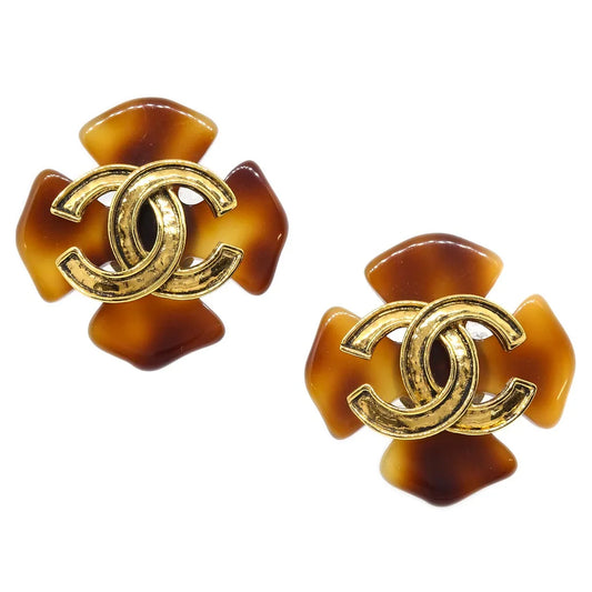 Chanel Clover Earrings Clip-On Brown 94P