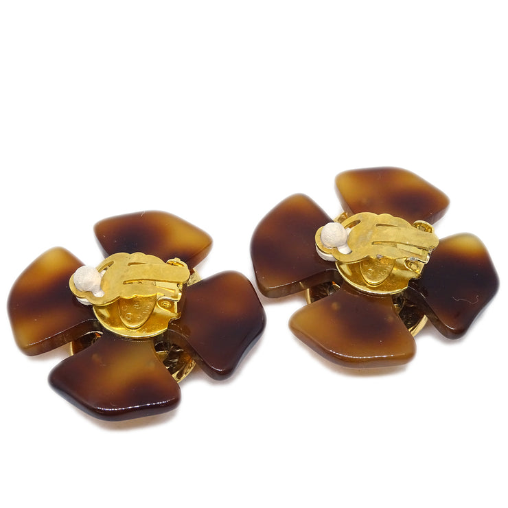 Chanel Clover Earrings Clip-On Brown 94P