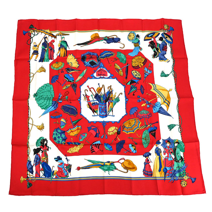 Hermes Scarf Carre 90 Ombrelles Et Paraploles Red Small Good