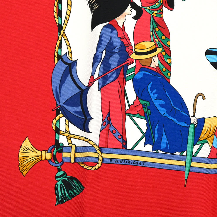 Hermes Scarf Carre 90 Ombrelles Et Paraploles Red Small Good