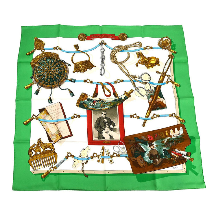 Hermes Scarf Carre 90 Memorie d'Hermes Green Small Good