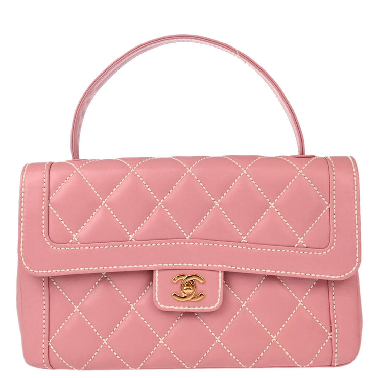 Chanel 2004-2005 Pink Calfskin Wild Stitch Handbag