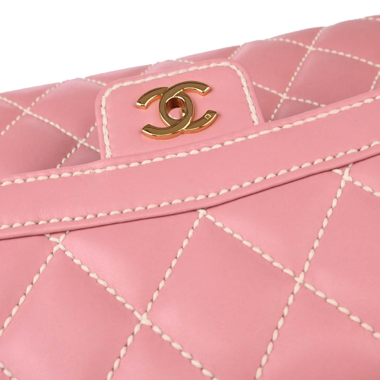 Chanel 2004-2005 Pink Calfskin Wild Stitch Handbag