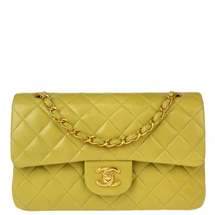 Chanel Light Green Lambskin Small Classic Double Flap Shoulder Bag