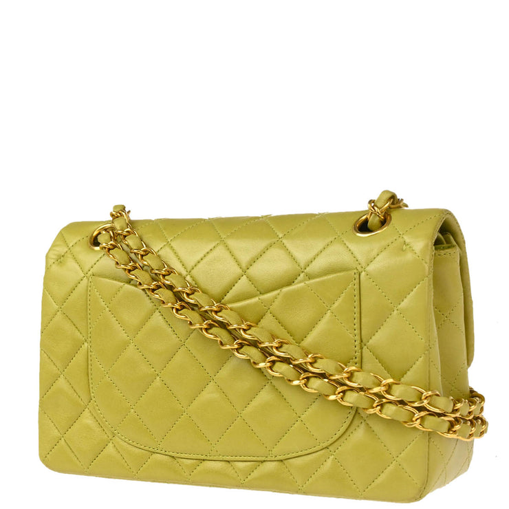 Chanel Light Green Lambskin Small Classic Double Flap Shoulder Bag