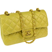 Chanel Light Green Lambskin Small Classic Double Flap Shoulder Bag