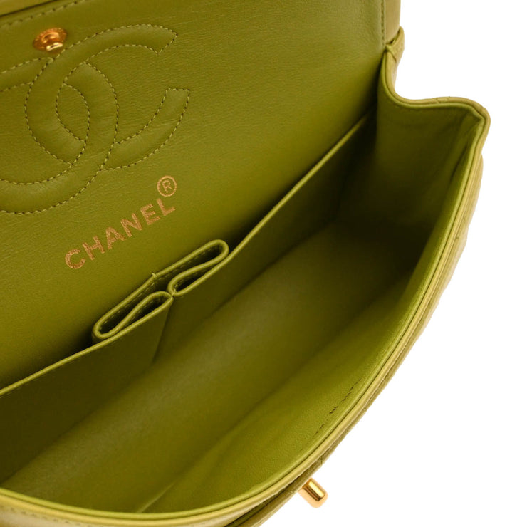 Chanel Light Green Lambskin Small Classic Double Flap Shoulder Bag