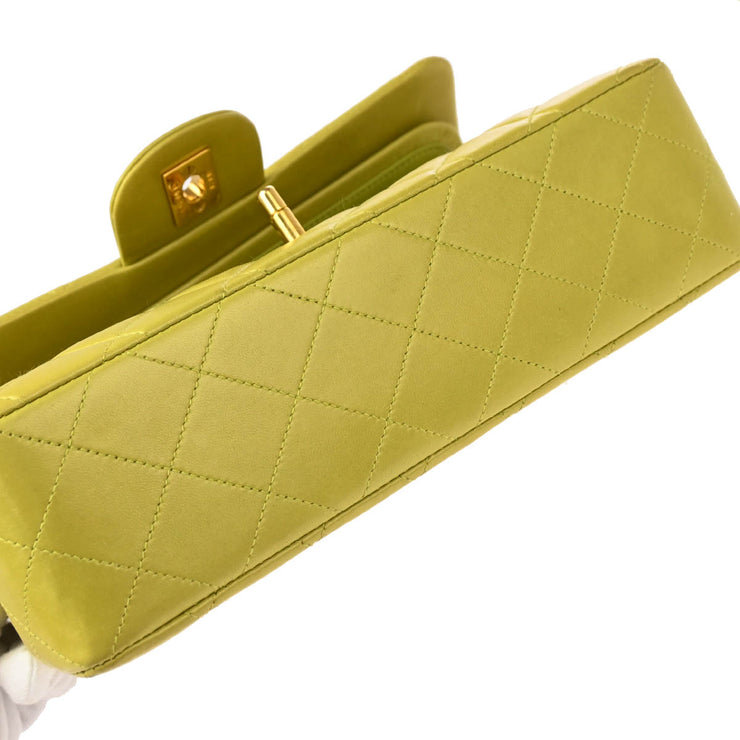 Chanel Light Green Lambskin Small Classic Double Flap Shoulder Bag