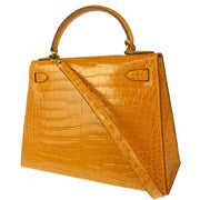 Hermes *1997 Saffron Crocodile Porosus Kelly 28 Sellier 2way Shoulder Handbag