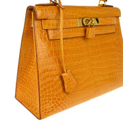 Hermes *1997 Saffron Crocodile Porosus Kelly 28 Sellier 2way Shoulder Handbag