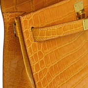 Hermes *1997 Saffron Crocodile Porosus Kelly 28 Sellier 2way Shoulder Handbag