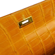 Hermes *1997 Saffron Crocodile Porosus Kelly 28 Sellier 2way Shoulder Handbag