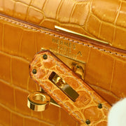 Hermes *1997 Saffron Crocodile Porosus Kelly 28 Sellier 2way Shoulder Handbag