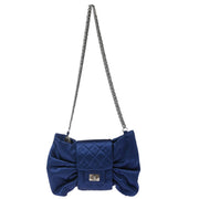 Chanel 2008-2009 Navy Satin Mademoiselle Lock Bow Shoulder Bag