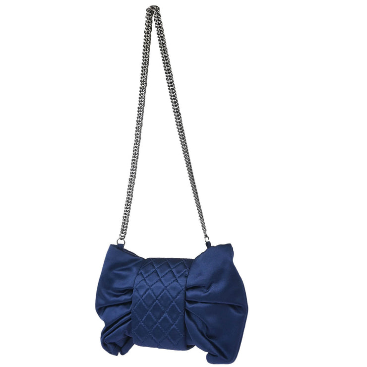 Chanel Navy Satin Mademoiselle Lock Bow Shoulder Bag