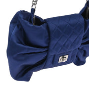 Chanel Navy Satin Mademoiselle Lock Bow Shoulder Bag