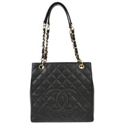 Chanel Black Caviar Petite Shopping Tote PST Chain Tote Handbag