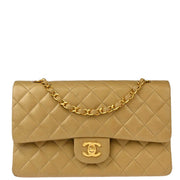 Chanel Beige Lambskin Medium Classic Double Flap Shoulder Bag