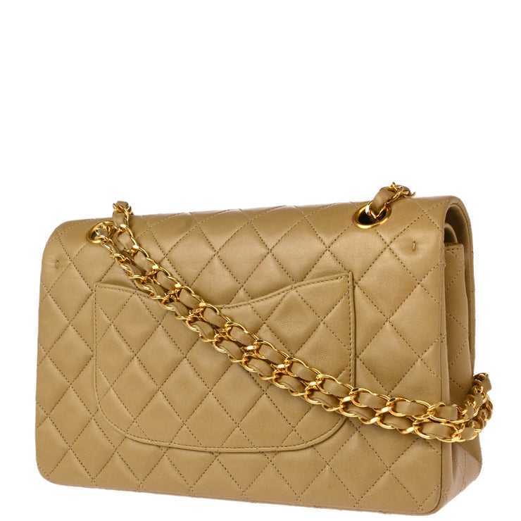 Chanel Beige Lambskin Medium Classic Double Flap Shoulder Bag