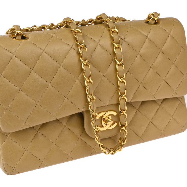 Chanel Beige Lambskin Medium Classic Double Flap Shoulder Bag