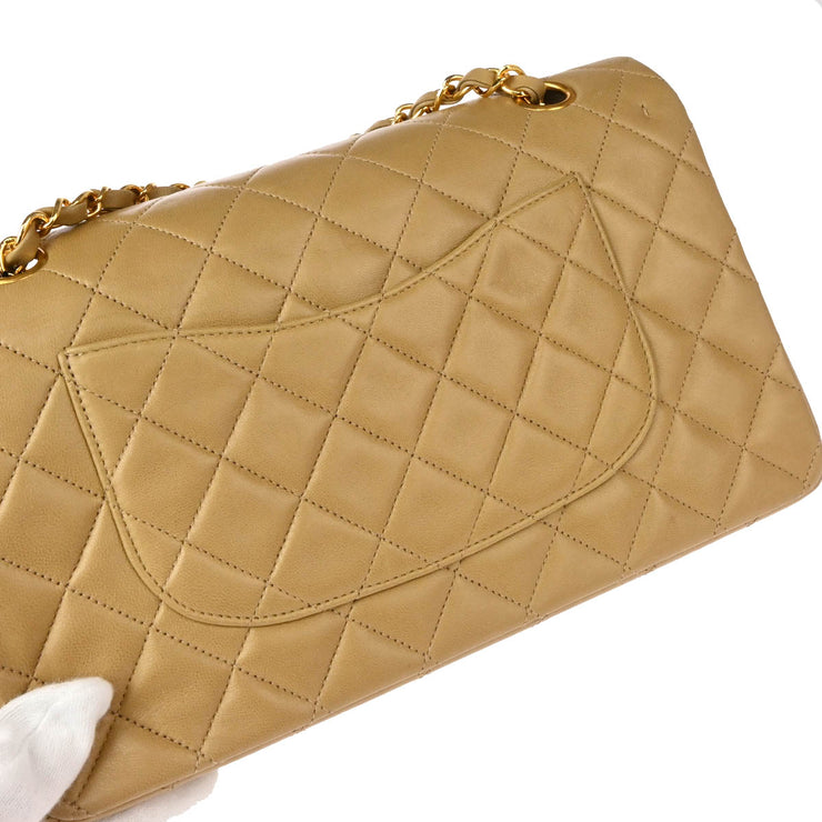 Chanel Beige Lambskin Medium Classic Double Flap Shoulder Bag