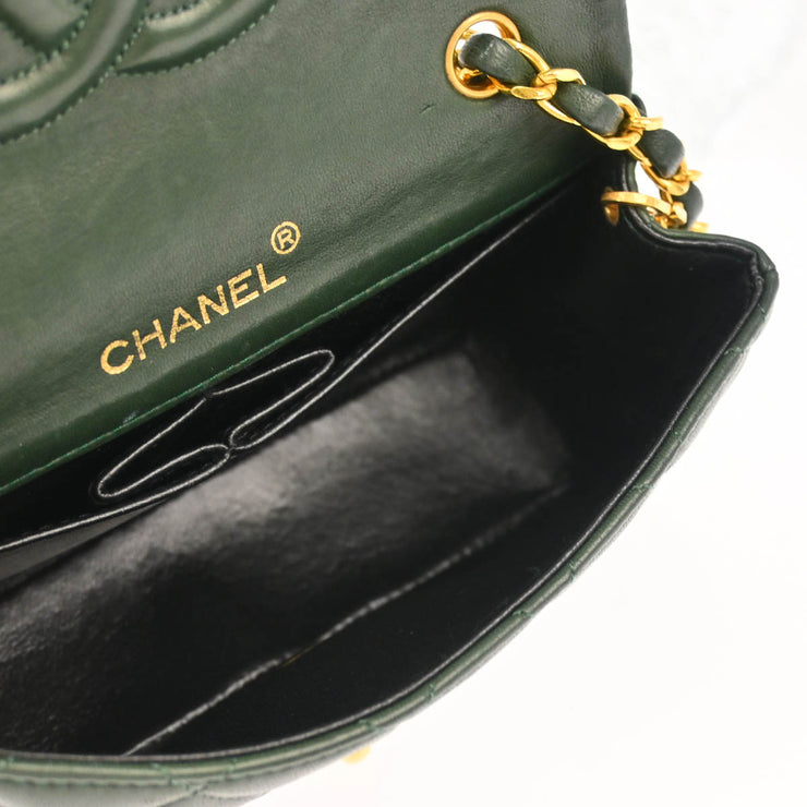 Chanel 1989-1991 Green Lambskin Turnlock Mini Full Flap Shoulder Bag