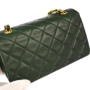 Chanel 1989-1991 Green Lambskin Turnlock Mini Full Flap Shoulder Bag