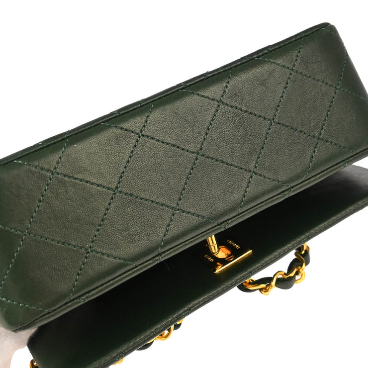 Chanel 1989-1991 Green Lambskin Turnlock Mini Full Flap Shoulder Bag