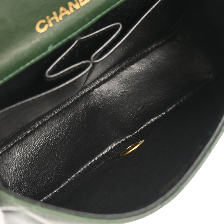 Chanel 1989-1991 Green Lambskin Turnlock Mini Full Flap Shoulder Bag